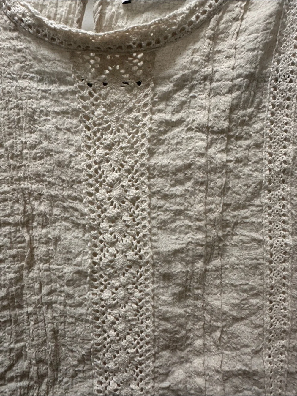 Zara Cream Crochet-Trim Gauze Blouse